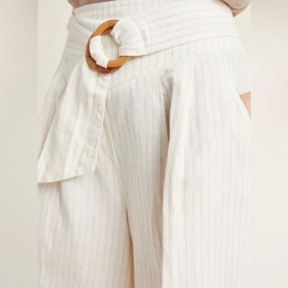 Anthropologie Palm Beach Wide-Leg Striped Belted Crop Pants size 2 - Picture 3 of 11